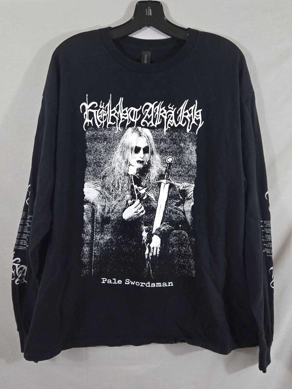 Këkht Aräkh Men's Black "Pale Swordsman" Long Sleeve Black Metal T-shirt Size XL